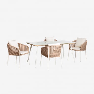 Rechteckiger Gartentisch-set 160x90 Cm Mit 4 Stühlen Aus Geflochtener Schnur Arhiza Classic Beige Tapioca - Sklum