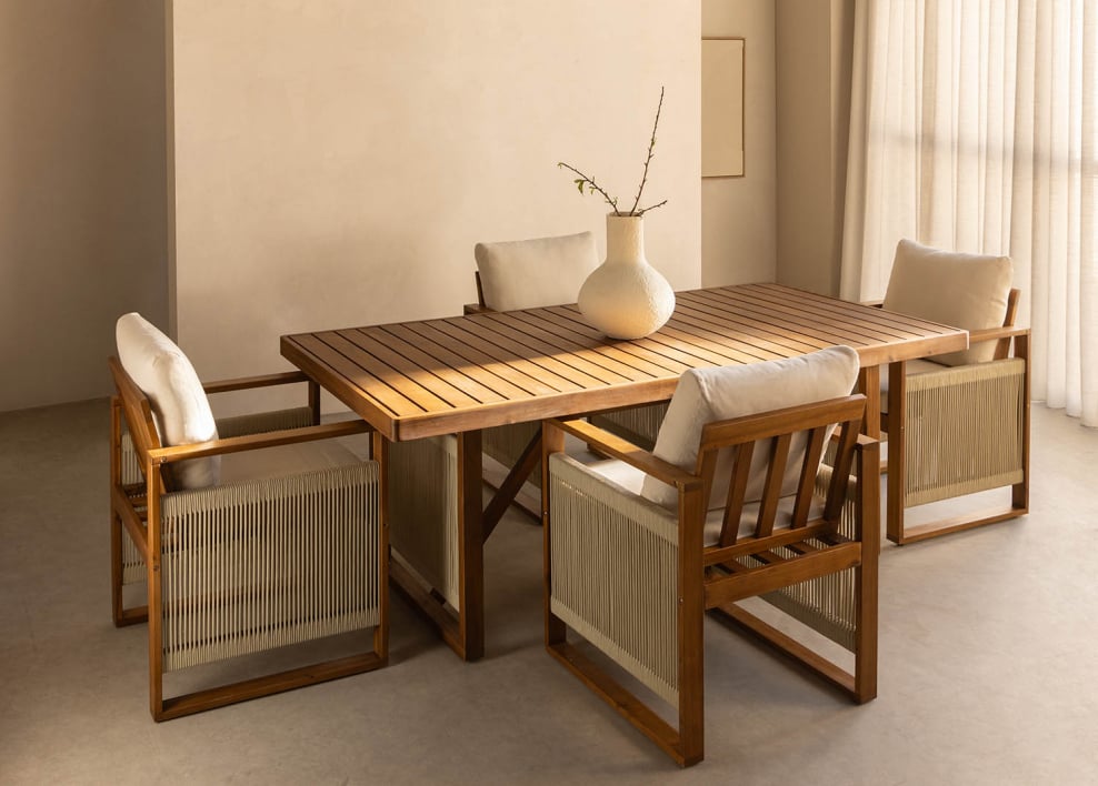 Rechteckiger Esstisch 200x100 cm aus Akazienholz Nayely