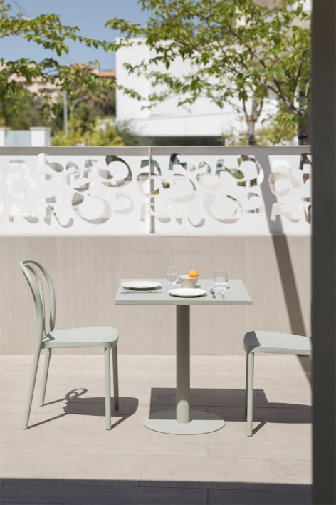 Set aus quadratischem Tisch 70x70 cm und 2 Gartenstühlen Mizzi