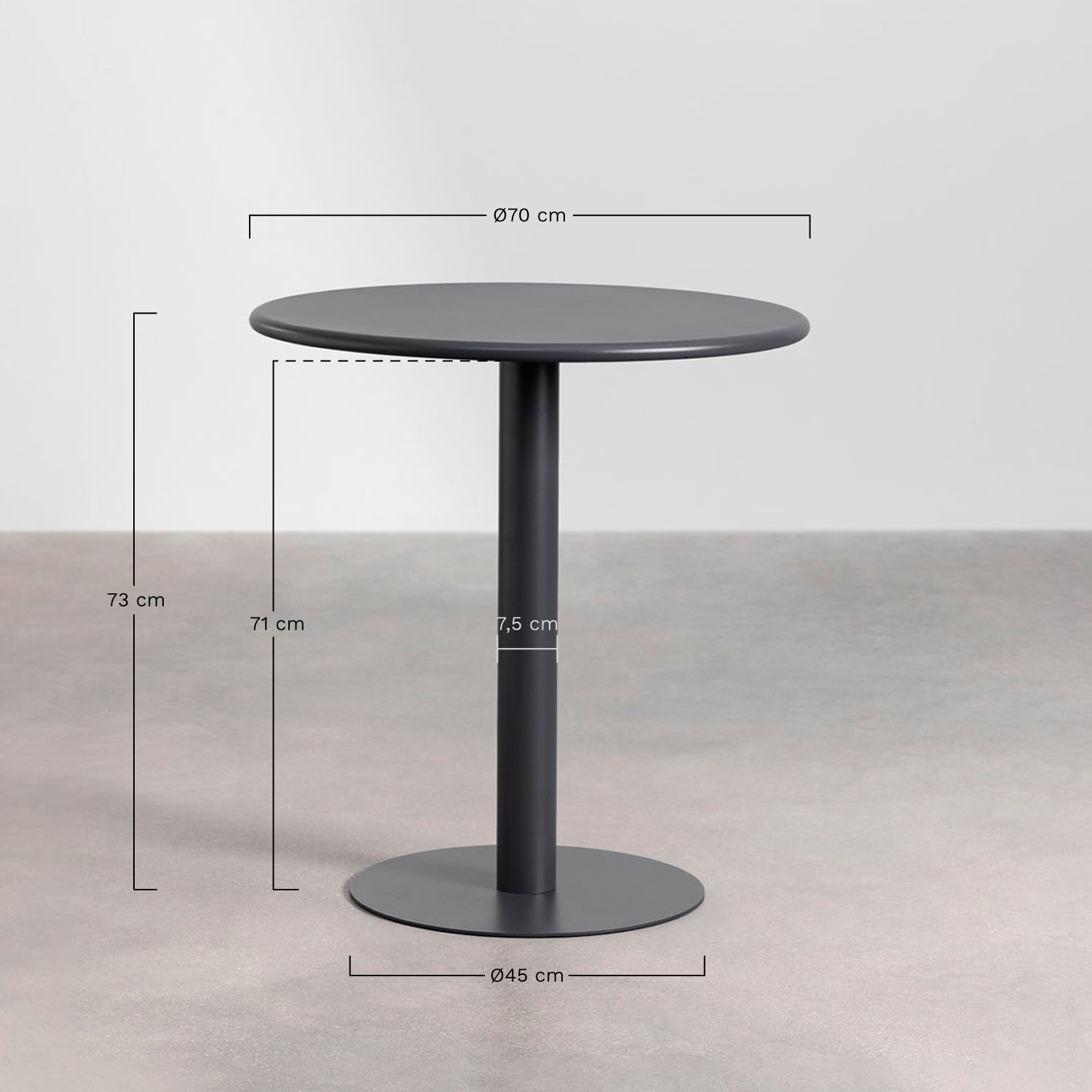 Set aus rundem Tisch Ø70 cm und 2 Gartenstühlen Mizzi, MAßE