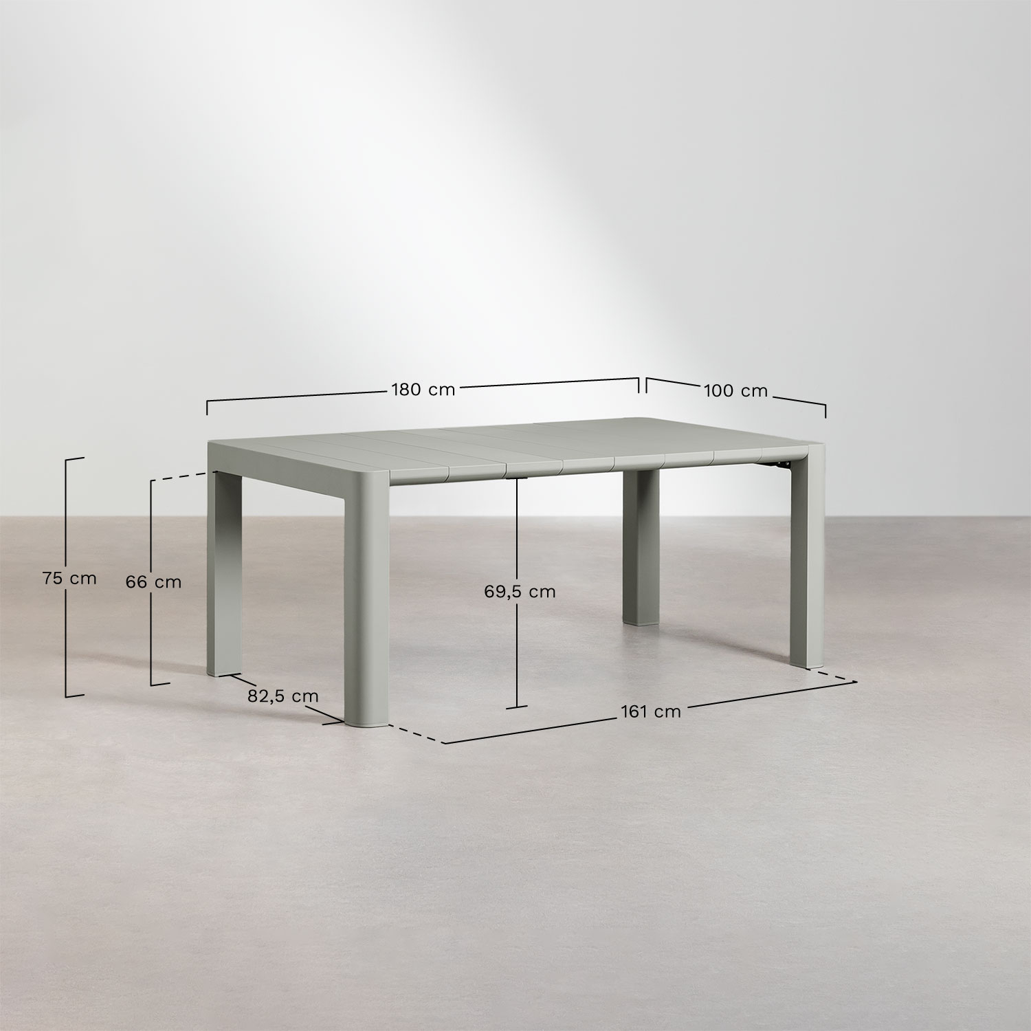 Arnadine-Set mit rechteckigem Tisch (180 x 100 cm) und 6 Lynette-Gartenstühlen, MAßE