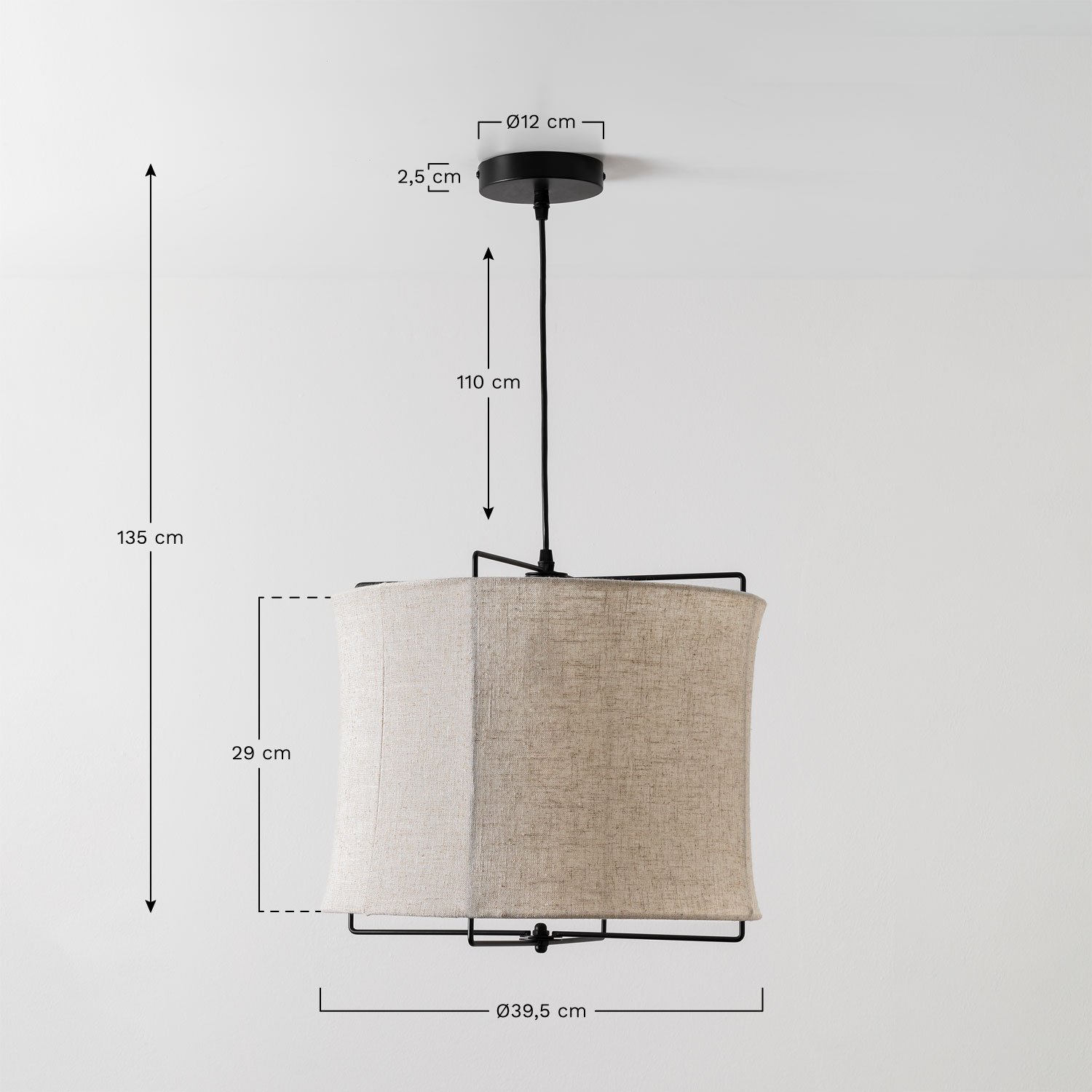 Hängende Deckenlampe aus Leinen Alfie, MA&szlig;E