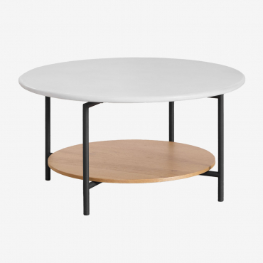 Runder Couchtisch Aus Stahl Und Holz (ø80 Cm) Paliseda Steinweiß - Sklum