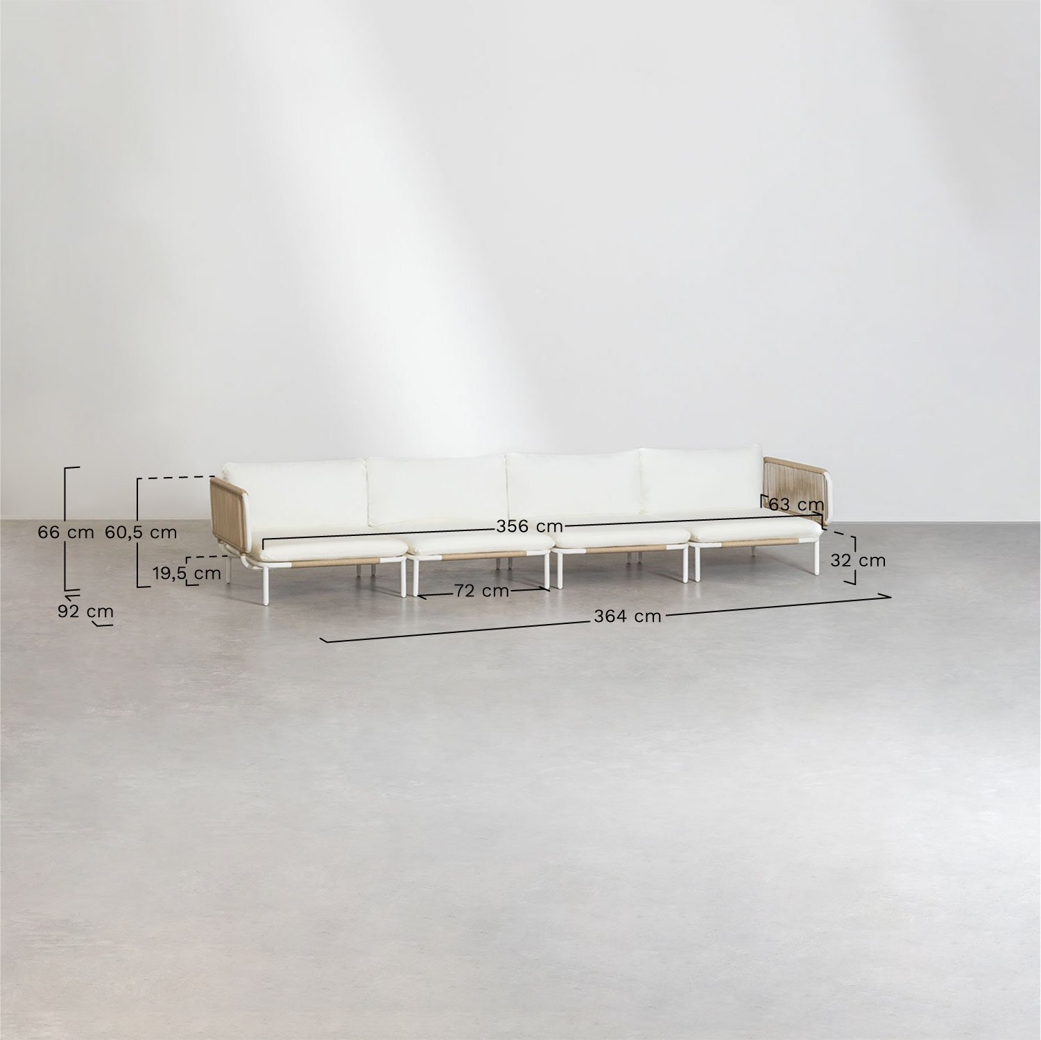 4-teiliges modulares Gartensofa mit 2 Roubly-Ecksesseln , MAßE