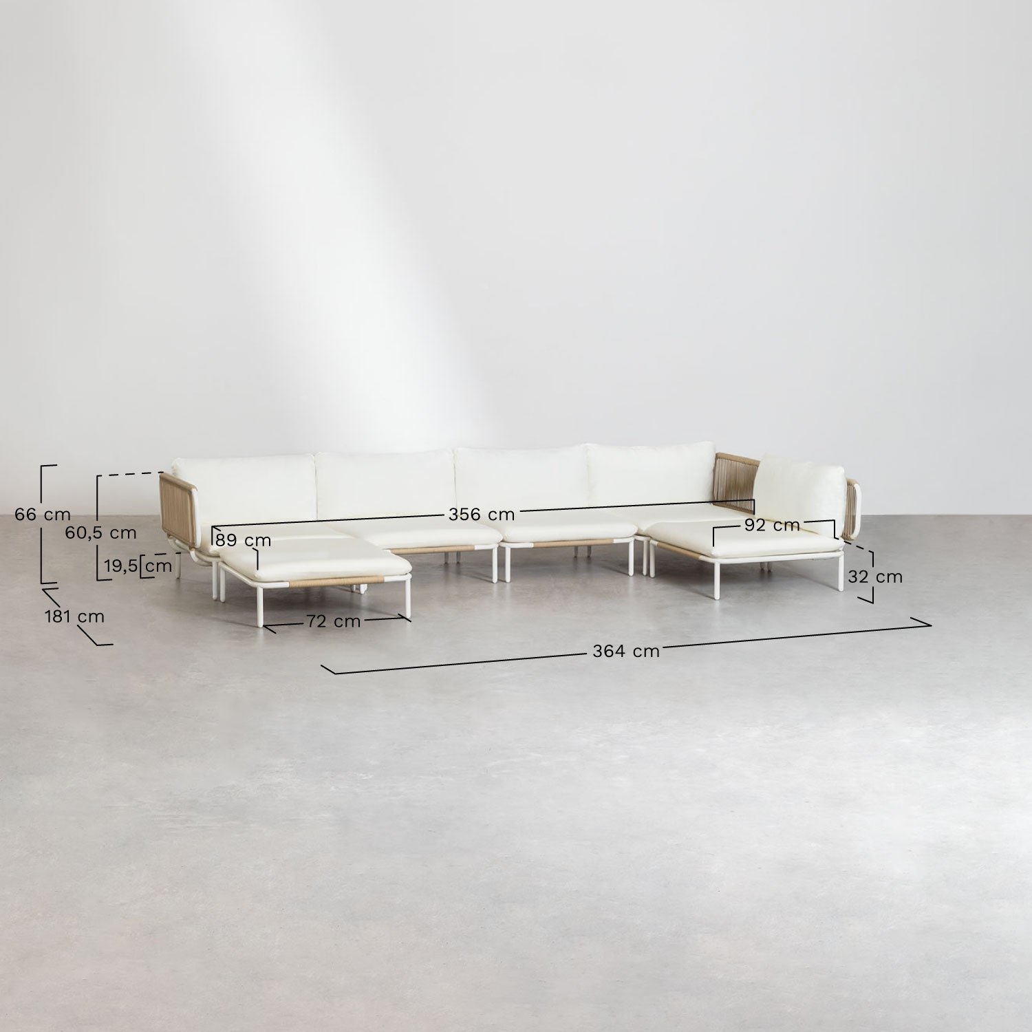 5-teiliges modulares Garten-Ecksofa und Roubly-Hocker , MAßE