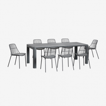 Arnadine Rechteckiges Tischset (220 X 100 Cm) Und 8 Maeba-esszimmerstühle Grau Graphit - Sklum