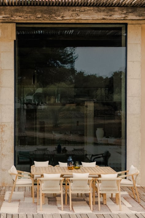 Set aus rechteckigem Tisch 200x100 cm und 8 Gartenstühlen aus Akazienholz Dubai - Rustikales Akazienbraun