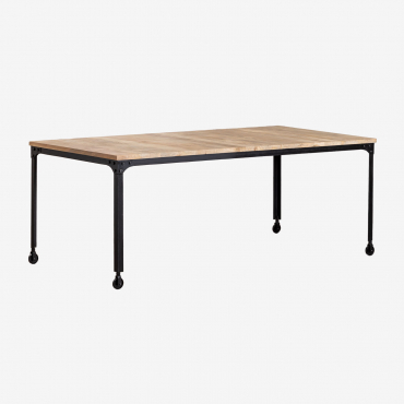 Rechteckiger Esstisch Mit Rollen Aus Recyceltem Holz Und Stahl (200x100 Cm) Nika Schwarz - Sklum