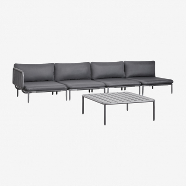 4-teiliges Modulares Eckgartensofa Und Roubly Couchtisch Grau Graphit - Sklum