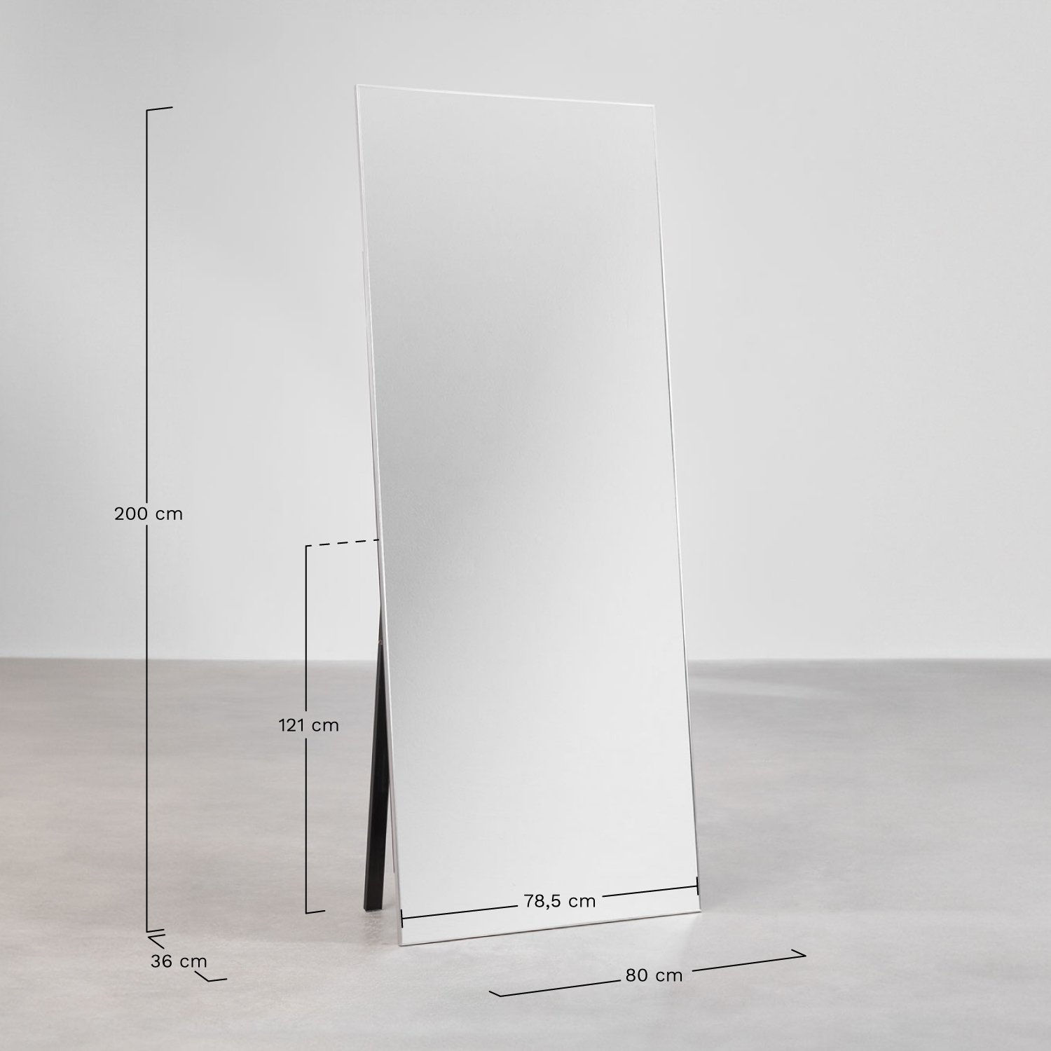 Rechteckiger Standspiegel aus Aluminium 80x200 cm Ondra, MAßE