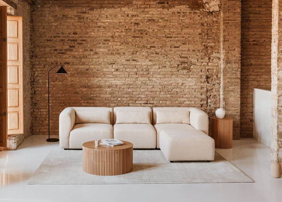 Fogler 3-teiliges Modulsofa mit Pouf - Chenille Creme Beige