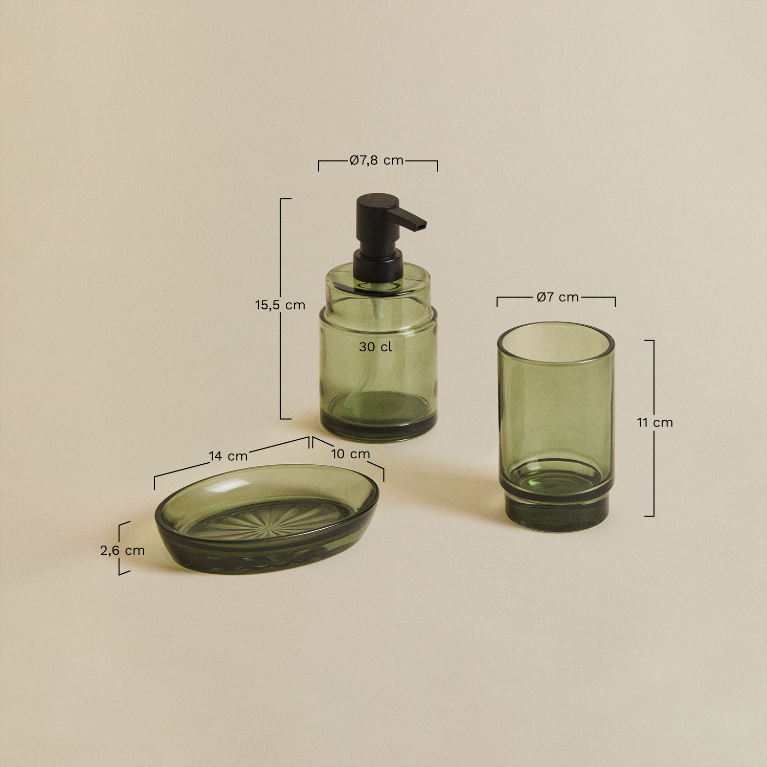 Helmont Badezimmerset aus Glas, MA&szlig;E