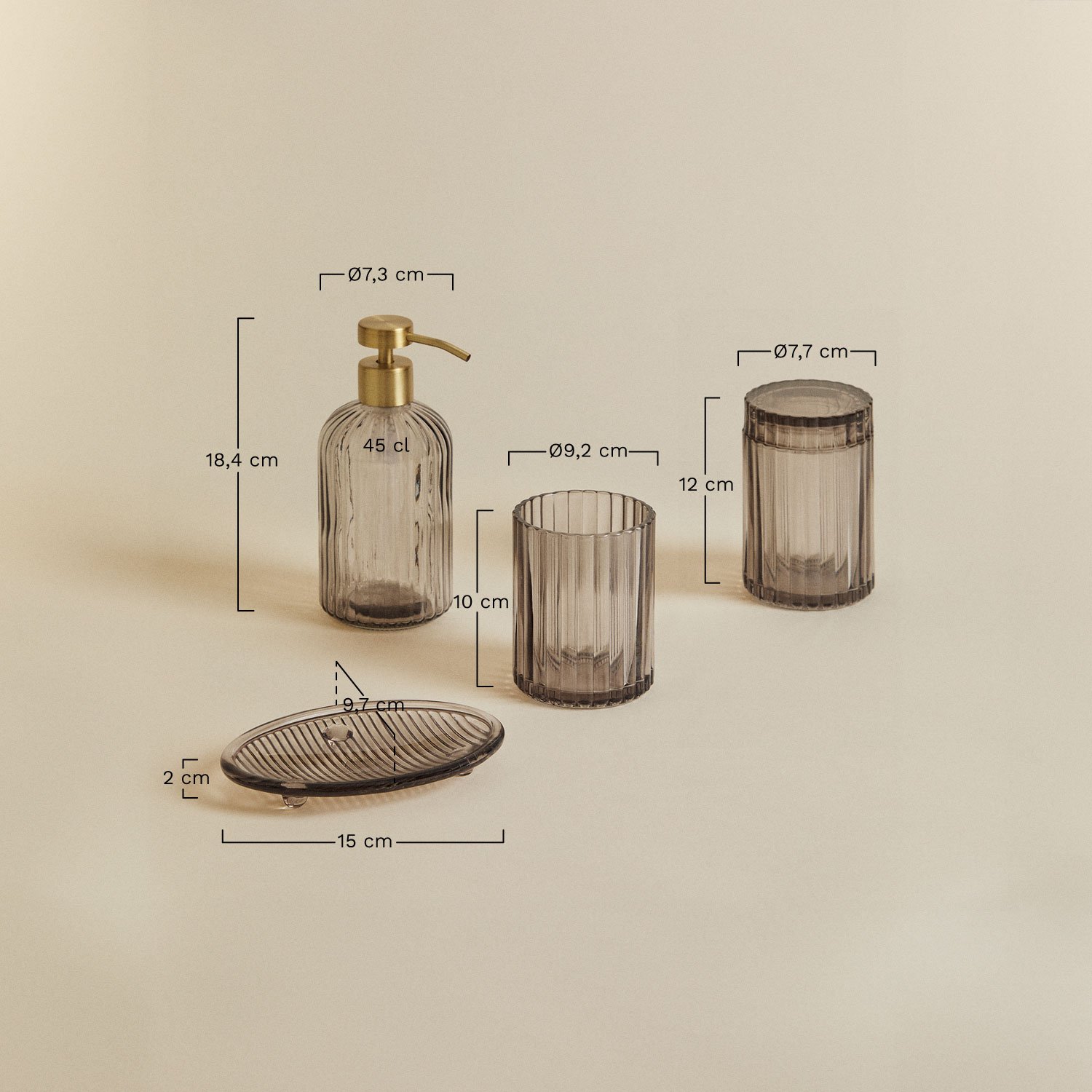 Gariel Badezimmer-Set aus Glas, MAßE