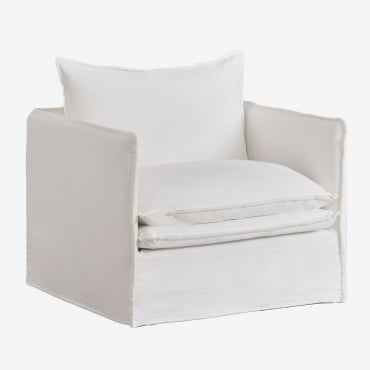 Sessel Mit Armlehnen Aus Leinen Und Baumwolle Grace Stofffarbe Eierschale - Sklum