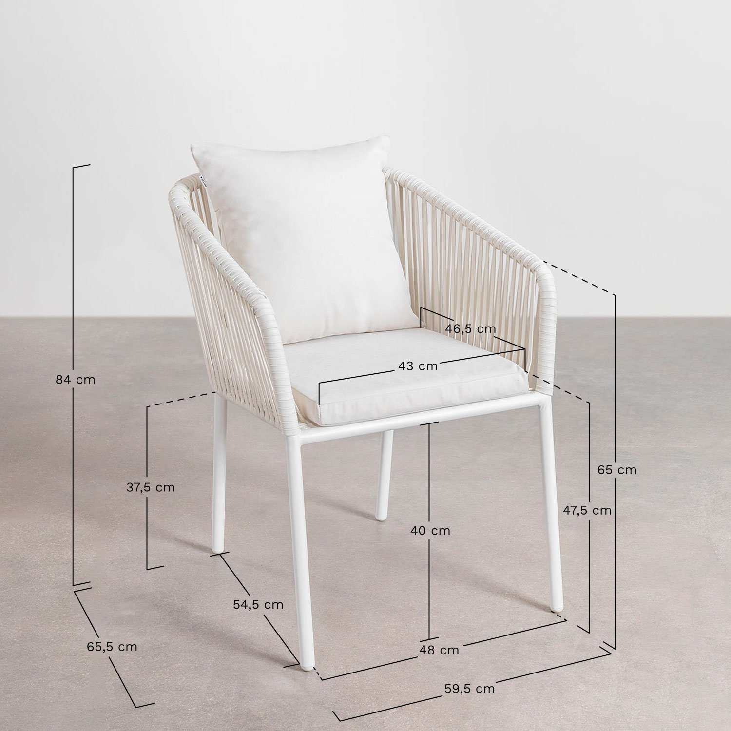 4er-Pack Arhiza Classic Gartenstühle mit Aluminiumarmlehnen und geflochtenem Seil, MAßE