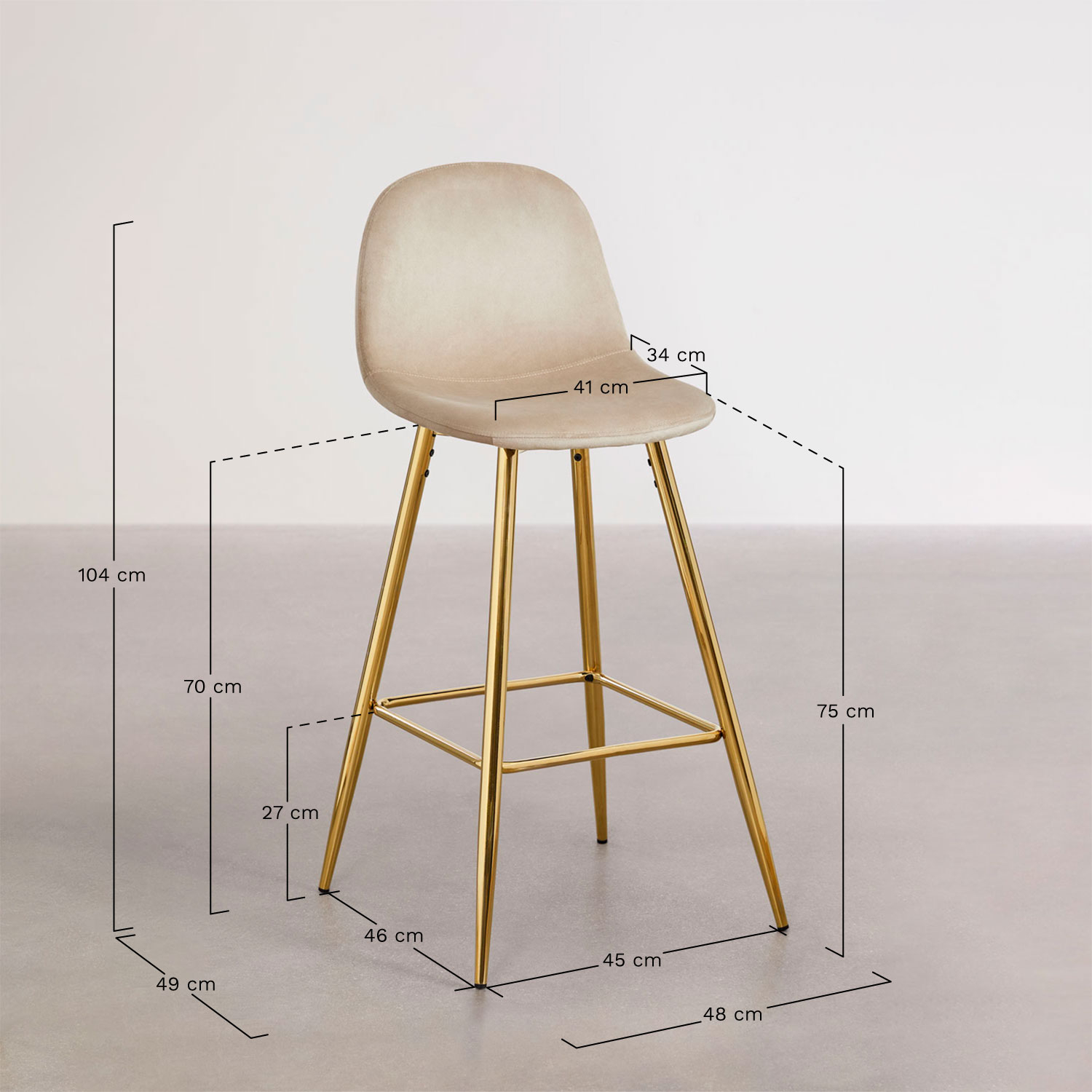 Packung mit 2 hohen Hockern aus Glamm-Samt, MAßE