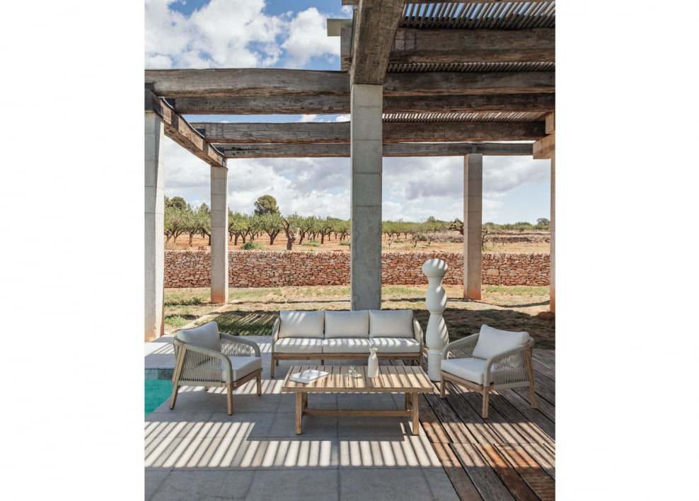 Gartenset mit 3-Sitzer-Sofa, 2 Sesseln und Couchtisch aus Akazienholz Dubai