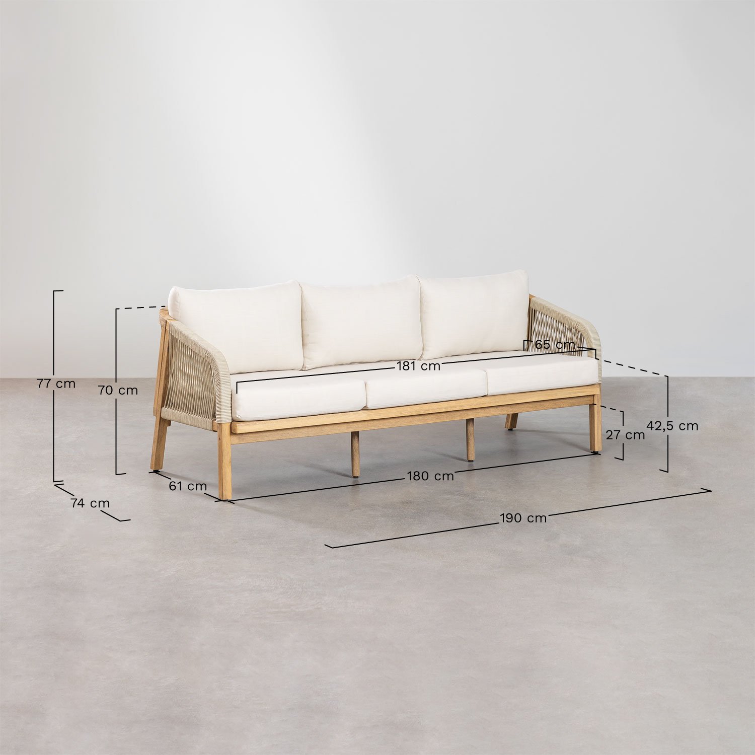 Dubai 3-Sitzer Sofa Wohnzimmergarnitur, MAßE