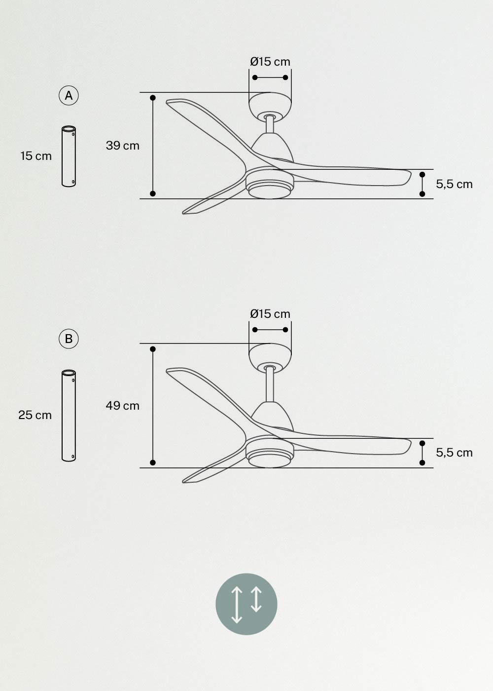 CREATE - WIND CUP - Leiser Deckenventilator 40W Ø132 cm 100% Holz, MAßE