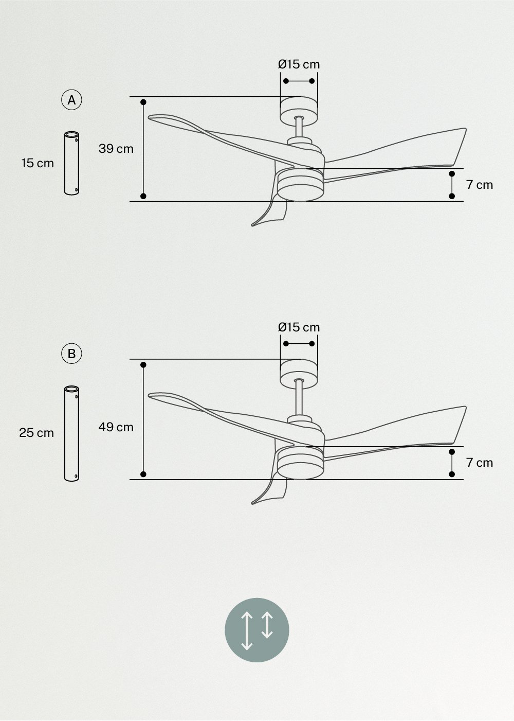 CREATE - WIND CURVE - Leiser Deckenventilator 40W Ø132 cm 100% Holz, MAßE