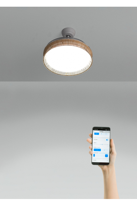 CREATE - WIND CLEAR RATTAN - Leiser 40-W-Deckenventilator mit einziehbaren Flügeln von Ø107 cm und 36-W-LED-Licht