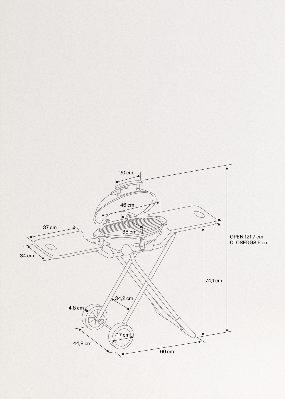 CREATE - BBQ SURFACE 2 IN 1 - Klappbarer Elektrogrill mit abnehmbarem Gehäuse, MAßE