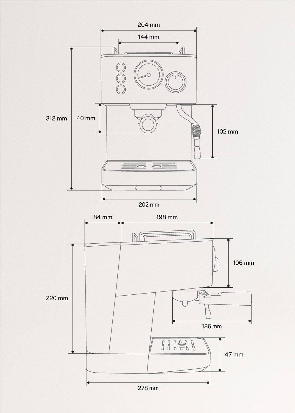 CREATE - THERA CLASSIC - Espresso-Kaffeemaschine, MAßE
