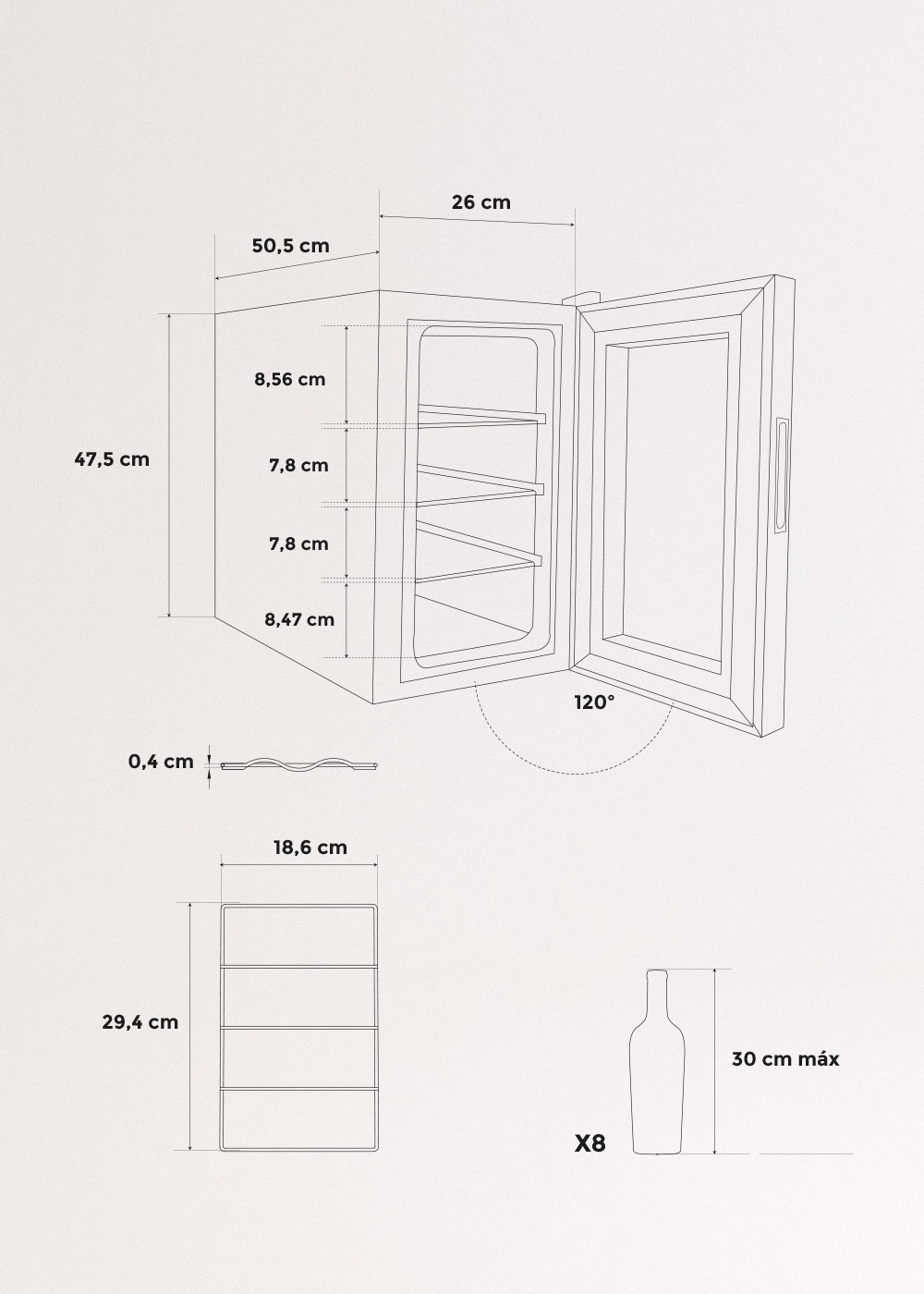 CREATE - WINECOOLER S - Weinkühlschrank für 8 Flaschen, MAßE
