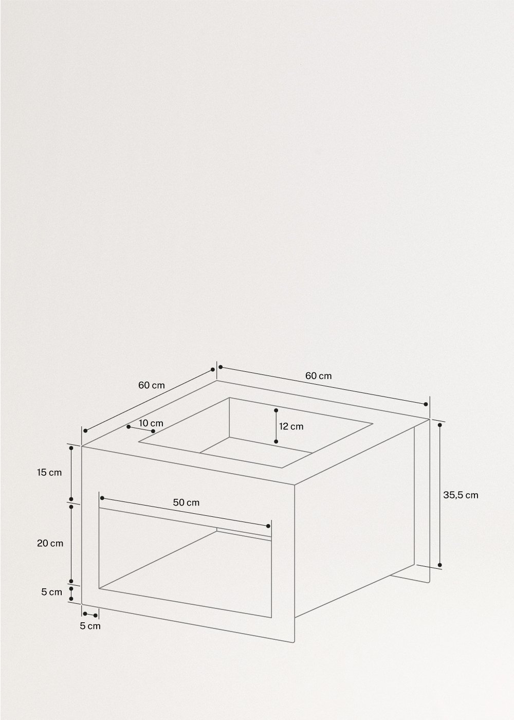 CREATE - FIRE PIT CUBE - Viereckige Outdoor-Feuerstelle aus Cortenstahl, MAßE
