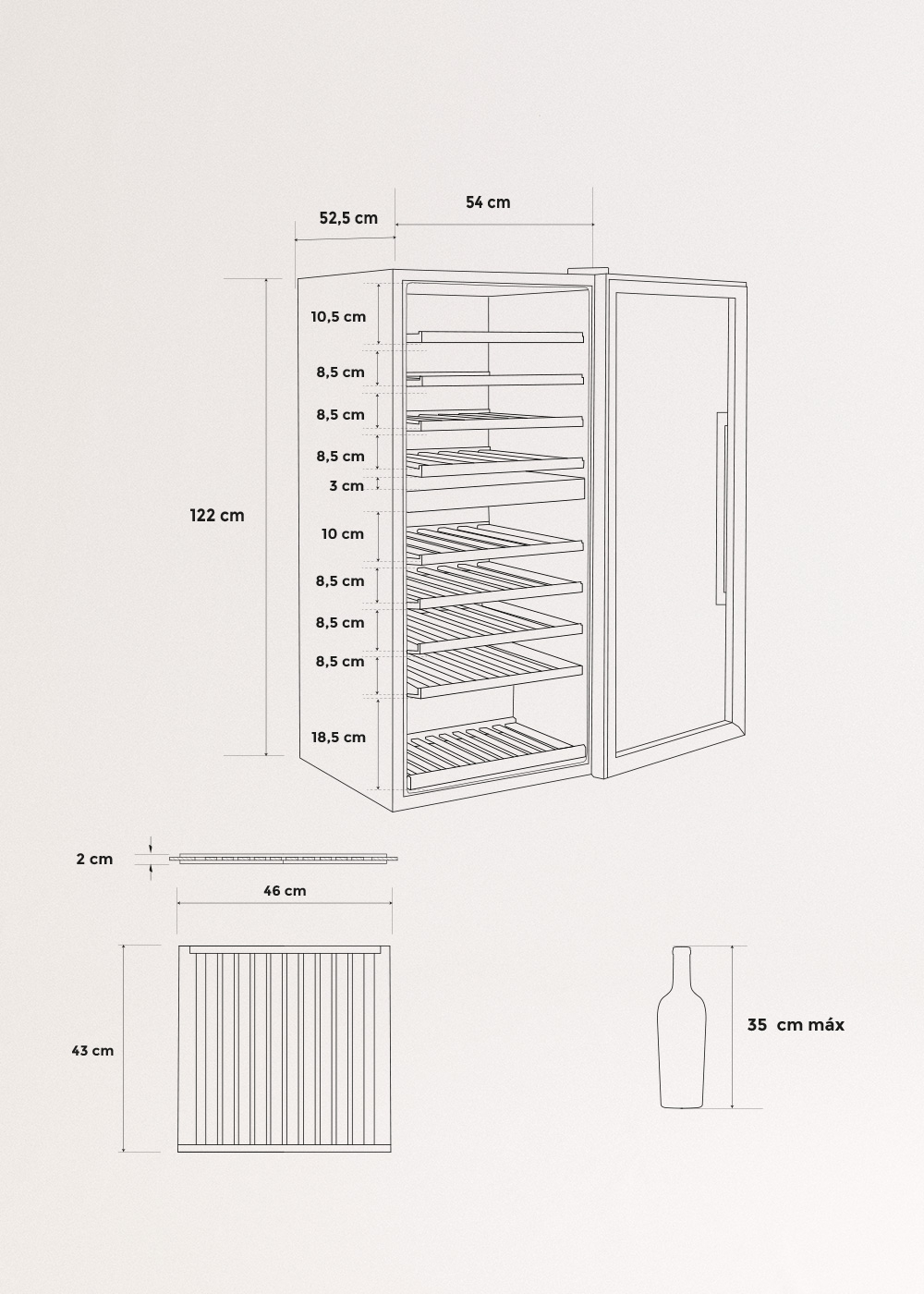 CREATE - WINECOOLER XXL - Weinkühlschrank für 70 Flaschen, MAßE