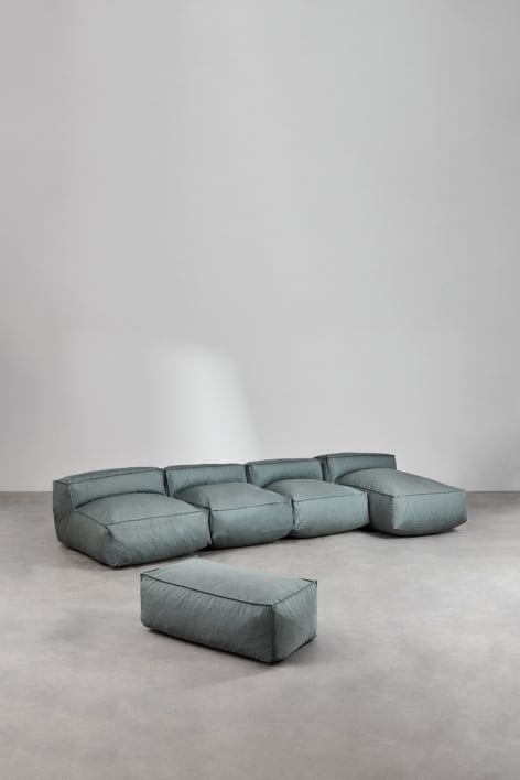 4-teiliges modulares Chaiselongue-Sofa und Dojans-Hocker - Grün Éter