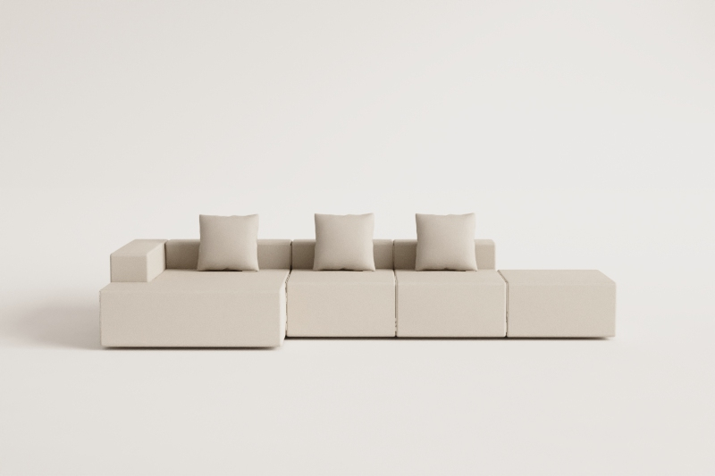 3-teiliges modulares Chaiselongue-Sofa in der linken Ecke mit Puff (↔︎390 cm) Bruna  