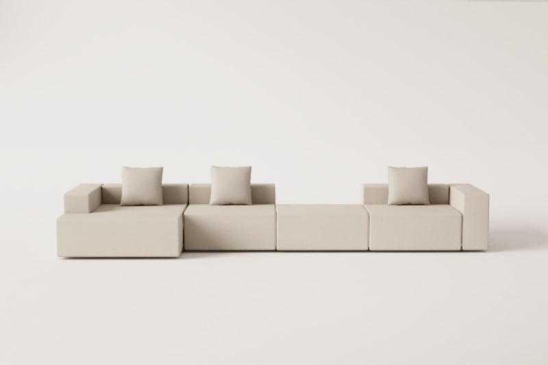 3-teiliges modulares Chaiselongue-Sofa links mit Pouf (↔︎480 cm) Bruna 