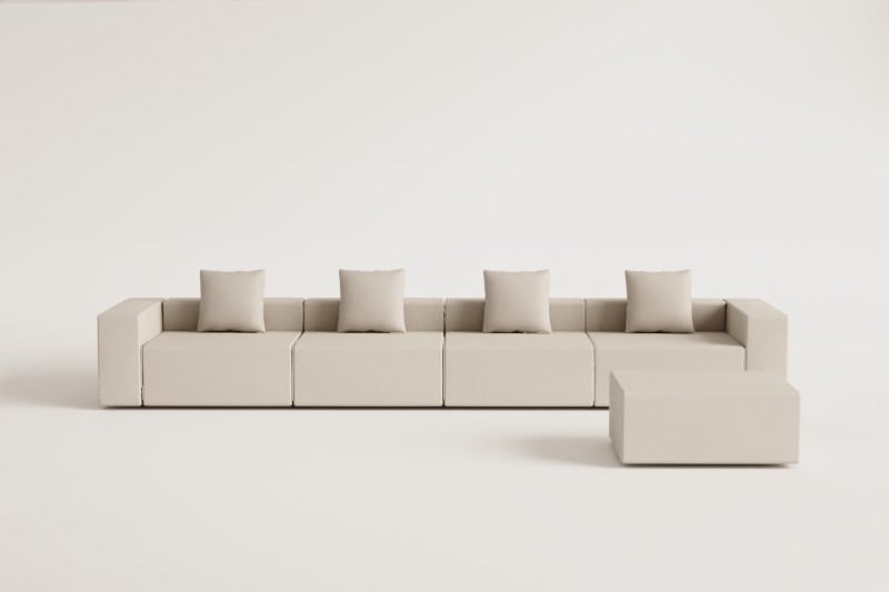 Modulares 4-Sitzer-Sofa mit hoher Armlehne und Hocker (↔︎480 cm) Bruna