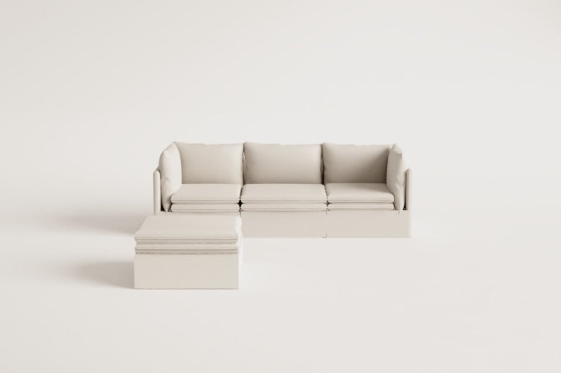 3-teiliges modulares Sofa und Pouf „Grace“ aus Leinen und Baumwolle