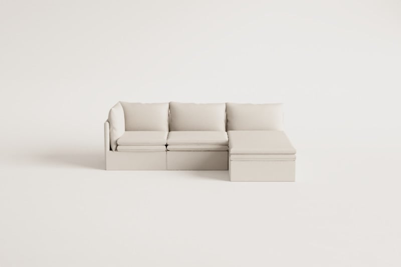 Dreiteiliges modulares Chaiselongue-Sofa „Grace“ aus Leinen und Baumwolle