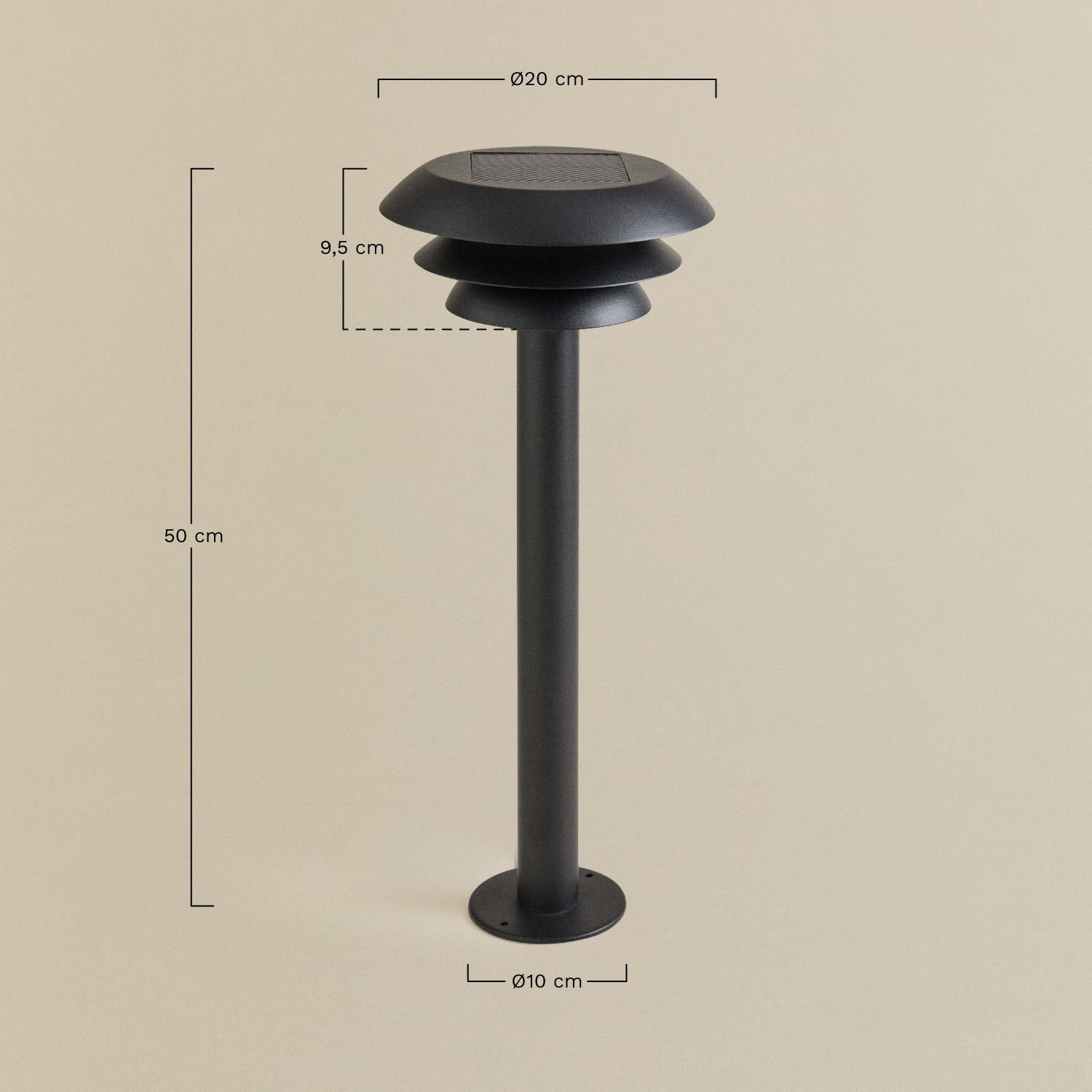 Lirano Solar-LED-Leuchte aus Edelstahl für den Außenbereich, MAßE
