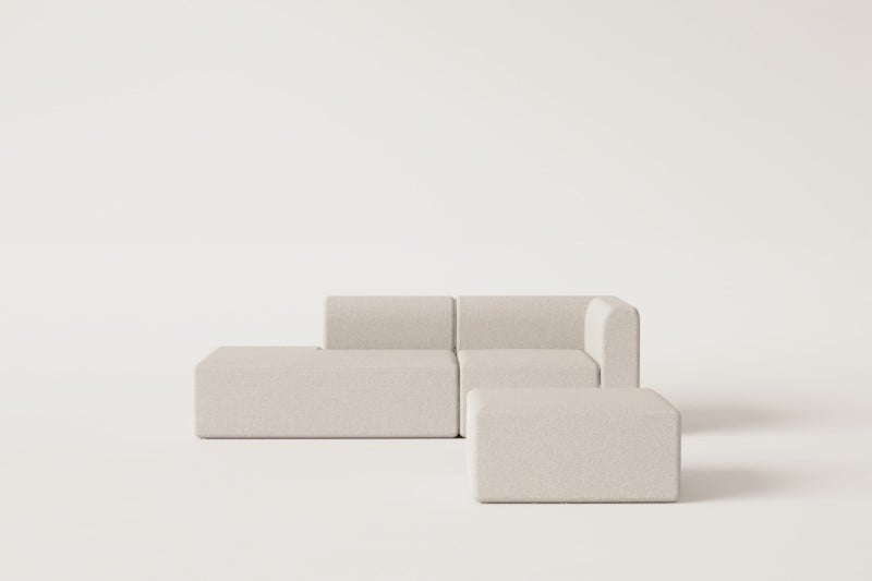 Zweiteiliges modulares Ecksofa mit Chaiselongue links und Fogler-Hocker