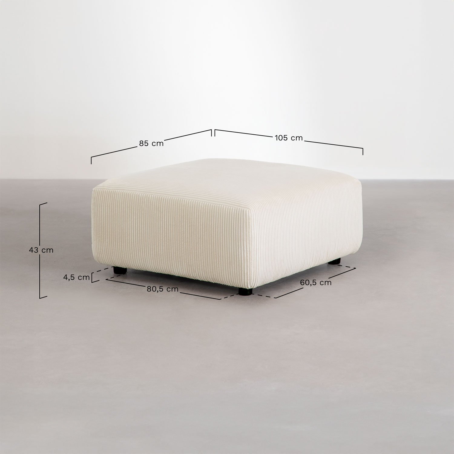 105x85 cm großer Hocker für das modulare Sofa Bruna, MAßE