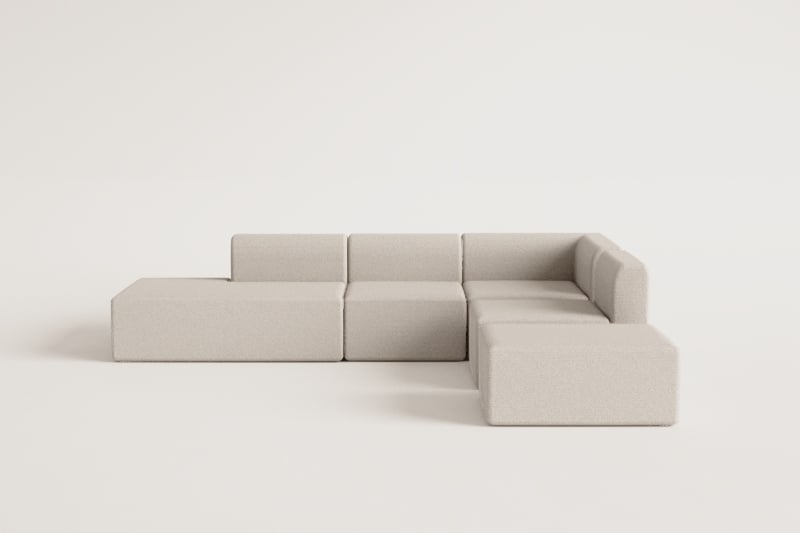 4-teiliges modulares Ecksofa mit Chaiselongue links und Fogler-Hocker