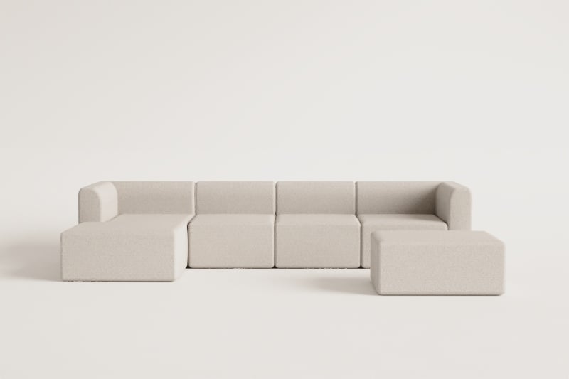 4-teiliges modulares Chaiselongue-Sofa links mit Fogler-Hocker