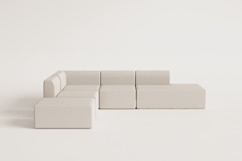 4-teiliges modulares Ecksofa mit Chaiselongue rechts und Fogler-Hocker