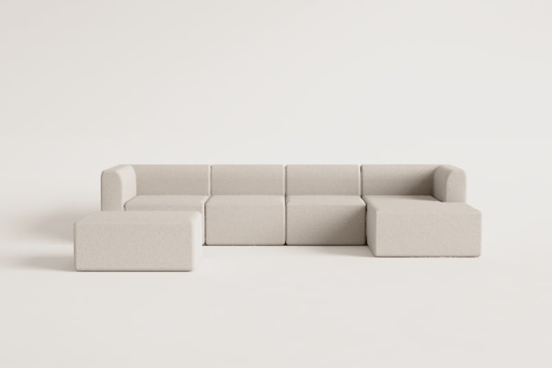 4-teiliges modulares Chaiselongue-Sofa rechts mit Fogler-Hocker