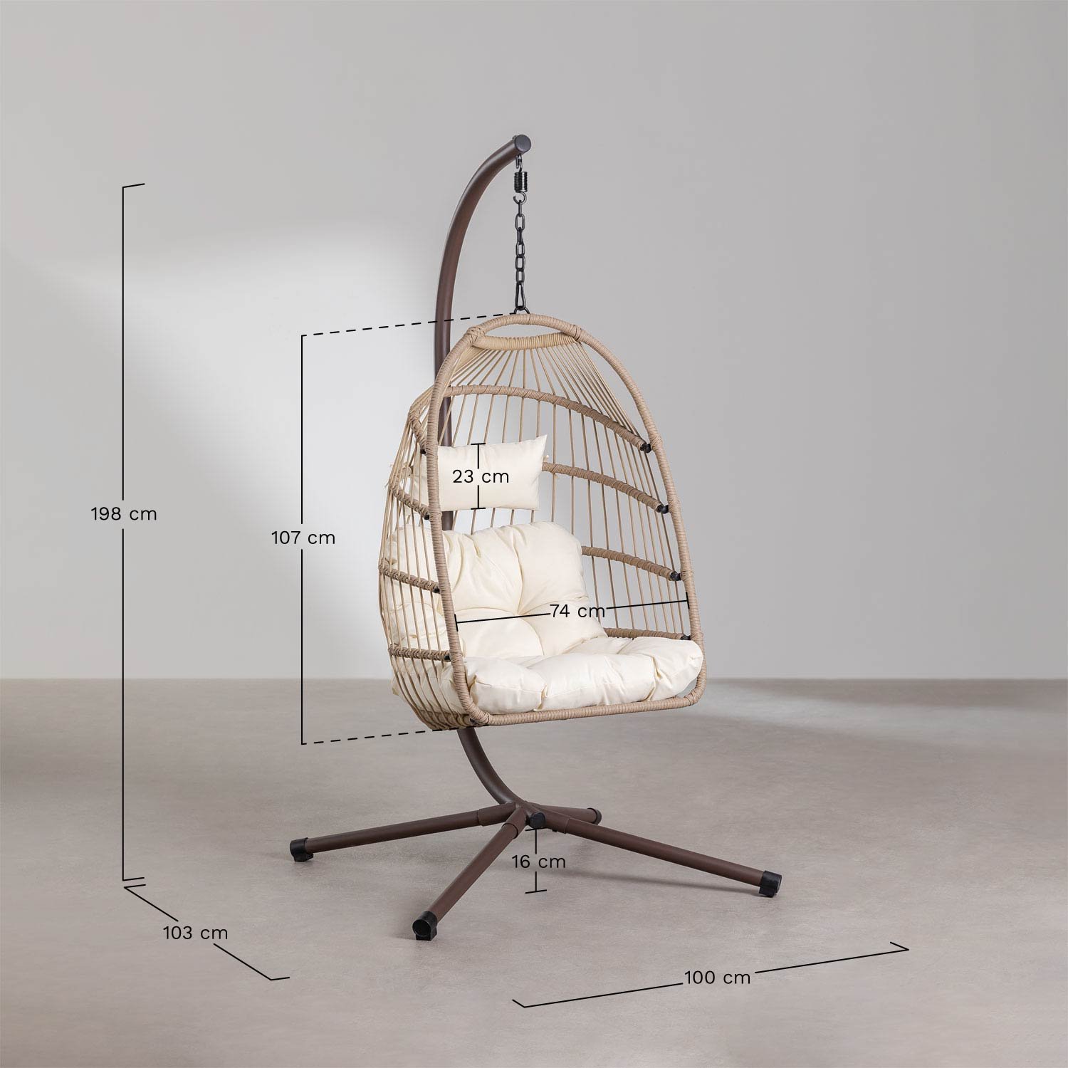 Hängesessel mit gestell und kissen Anoop, MA&szlig;E