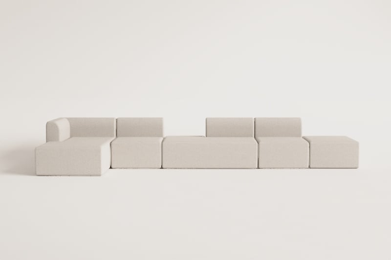 4-teiliges modulares Chaiselongue-Sofa in der linken Ecke mit Tagesbett und Fogler-Hocker