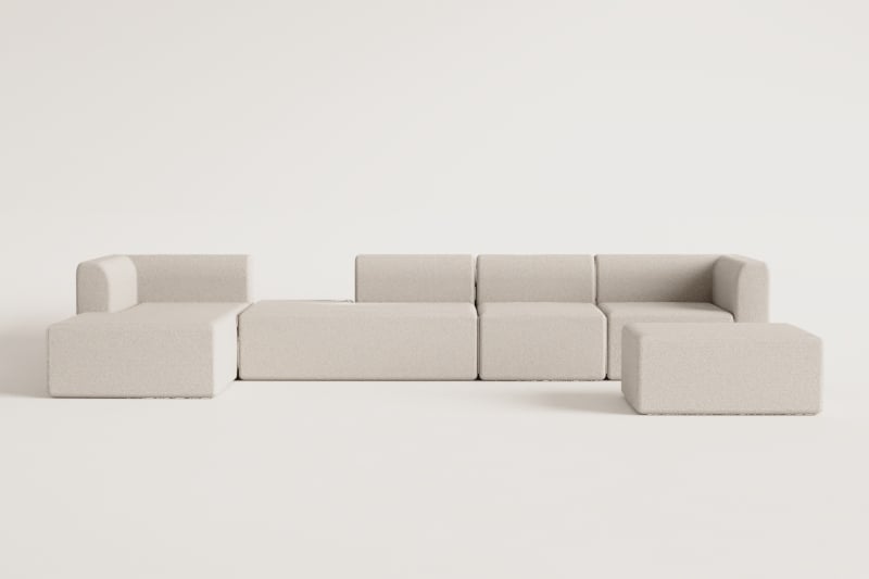 4-teiliges modulares Chaiselongue-Sofa links mit Tagesbett und Fogler-Hocker