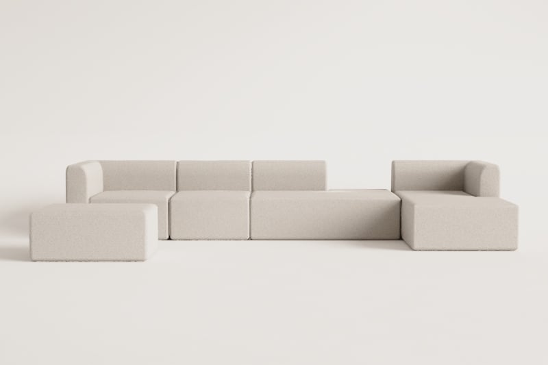 4-teiliges modulares Chaiselongue-Sofa auf der rechten Seite mit Tagesbett und Fogler-Hocker 