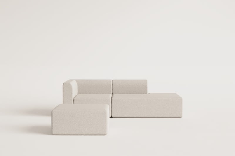 Zweiteiliges modulares Ecksofa mit Chaiselongue rechts und Fogler-Hocker