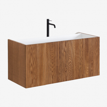 Badezimmerset Aus Holz Mit Integriertem Waschbecken Fiore Braun Dark & Ohne Spiegel & Schwarz ↑30 Cm Mit Ablassventil Ohne Überlauf Orveta - Sklum