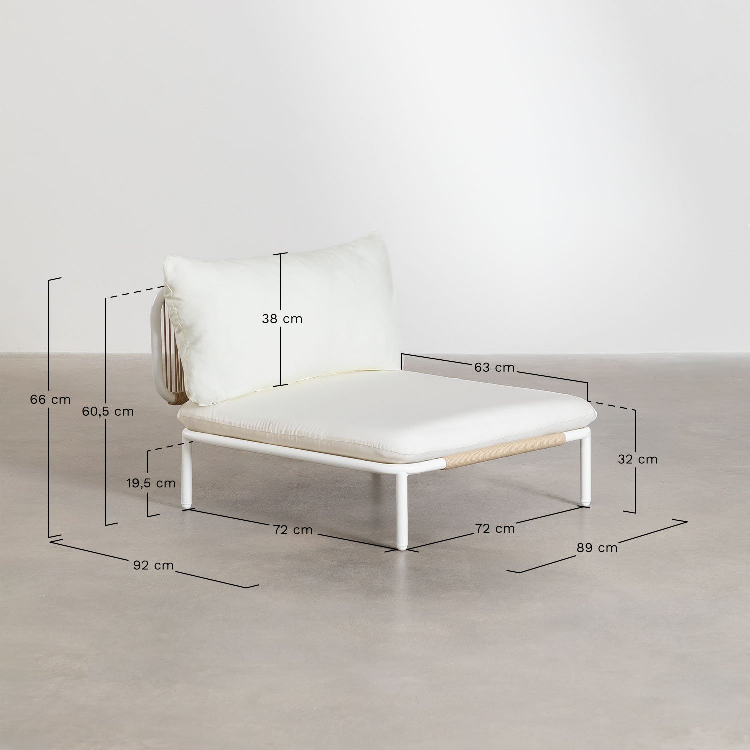 Zentralmodul für das modulare Gartensofa Roubly, MAßE